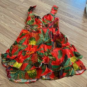 Farm Rio Red Forest Birds mini dress NWT size S